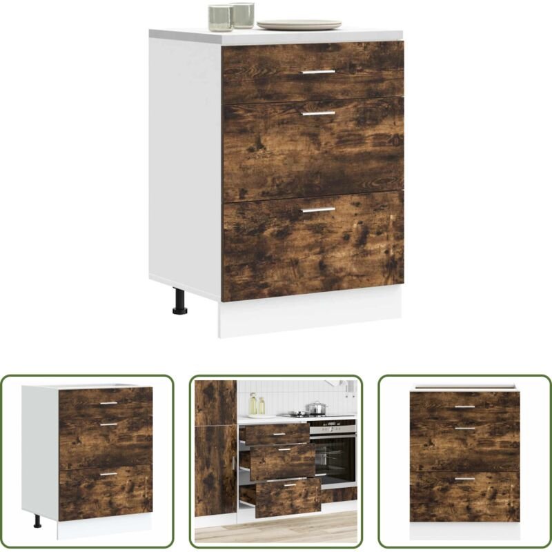 vidaXL Räuchereiche - Küchenunterschrank Lyon Räuchereiche Holzwerkstoff