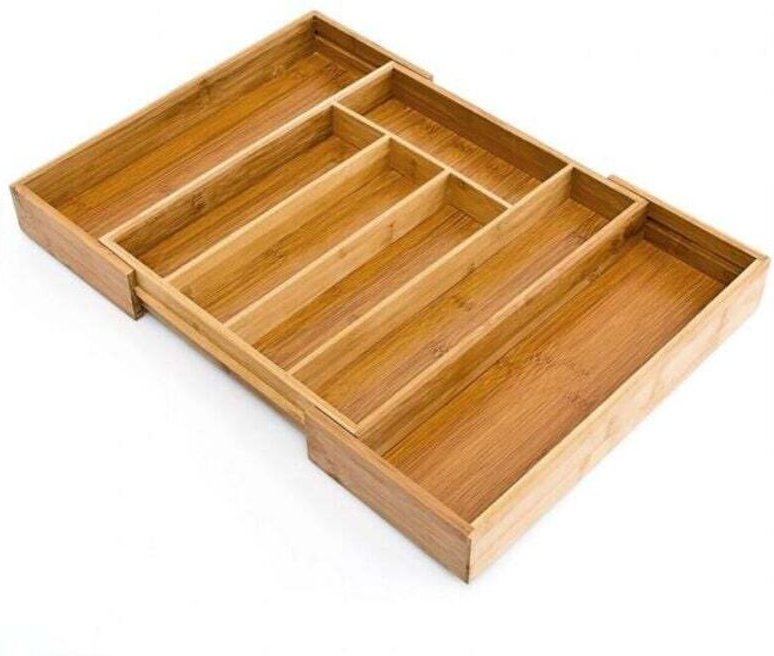Schubladen-Organizer, erweiterbarer Besteckkasten, Bambus, für die Küche, natur