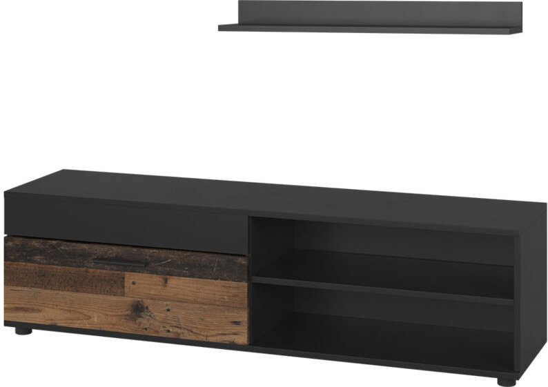 Thumbnail - Lowboard & Regal Berno, Schwarz/Oldstyle, mit 1 Klappe, Vicco