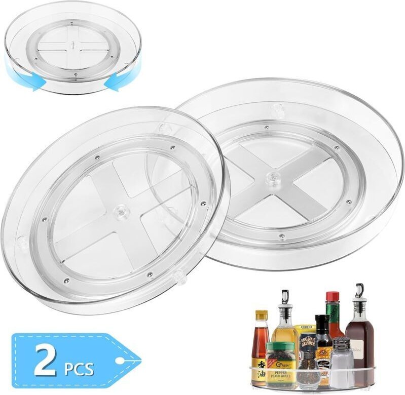 2-teiliger, um 360° drehbarer Küchendrehteller, transparenter Kunststoff-Lazy-Susan-Regal-Organizer für Gewürze, Snacks,...