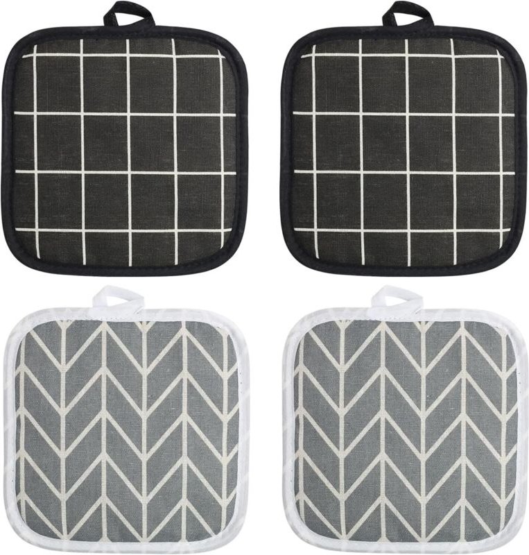 4er-Set Raniques aus Baumwolle, 17 x 17 cm, maschinenwaschbar, zum Kochen und Backen, unverzichtbares Zubehör in Schwarz...