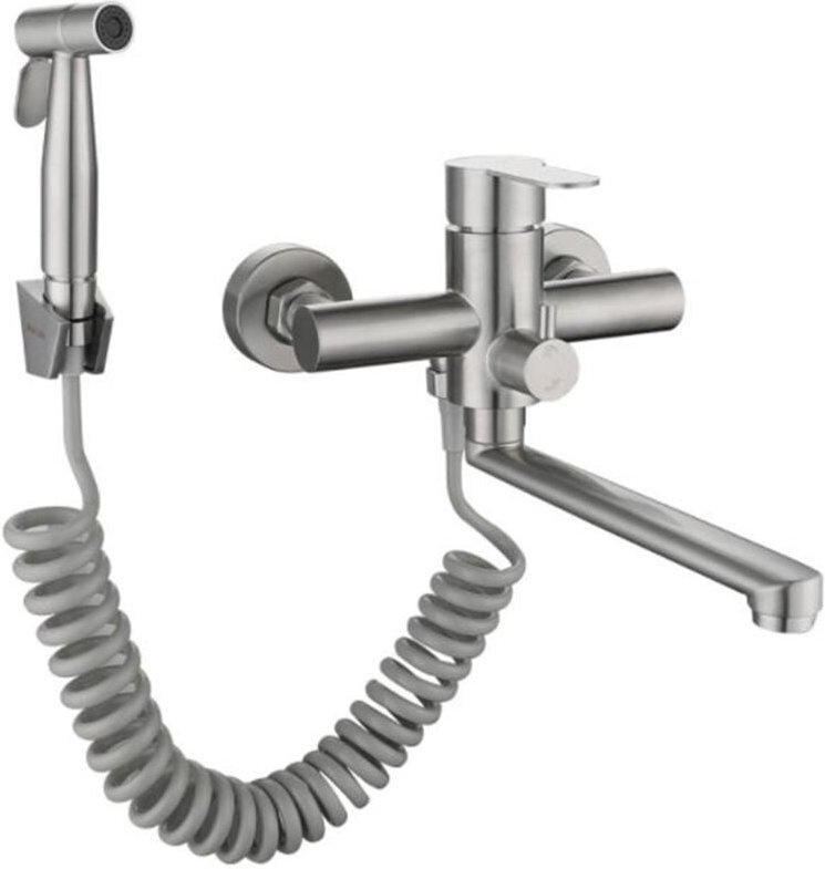 Mitigeur de cuisine mural à deux trous, mitigeur d'évier de cuisine avec pistolet mitigeur d'eau chaude et froide à 360 ...