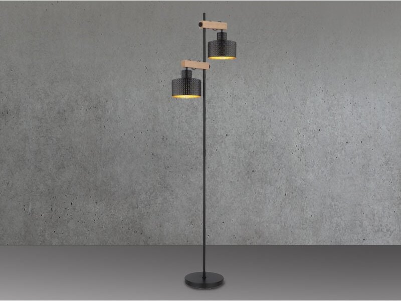 Große led Stehleuchte Metall Schwarz Gold 2-flammig, Höhe 168cm