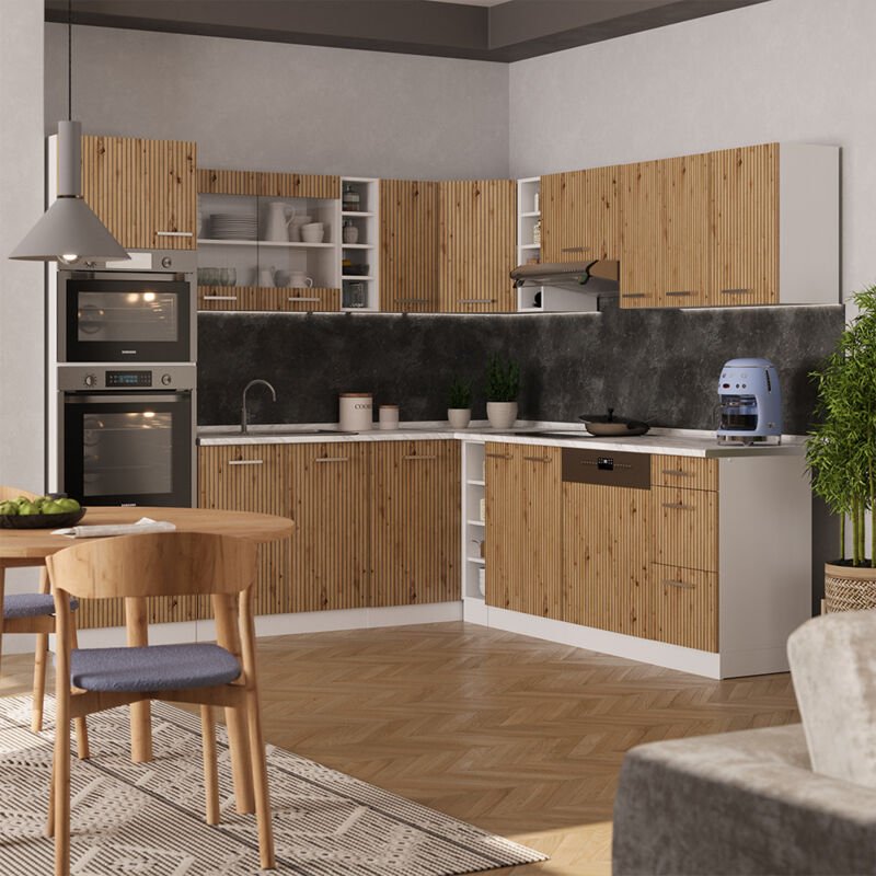 Vicco - Eckküche R-Line, Artisan Eiche/Weiß, 237 x 247 cm , ap Eiche