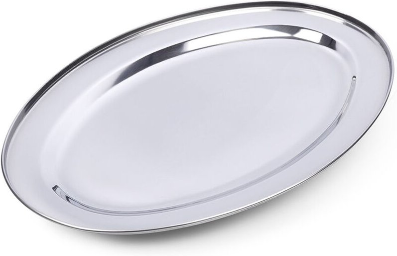 Oval serving tray in high gloss stainless steel robust and durable