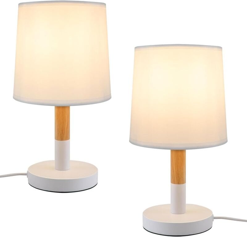 Thumbnail - GBLY Nachttischlampe 2er Set Tischlampe Wohnzimmer - Tischleuchte Holz E27 Fassung Bedside Lamp Schlafzimmer Weiß Landha...