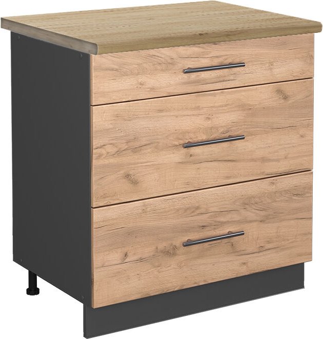 Thumbnail - Vicco - Küchenunterschrank Fame-Line, Goldkraft Eiche, 80 cm mit 3 Schubladen, ap Eiche