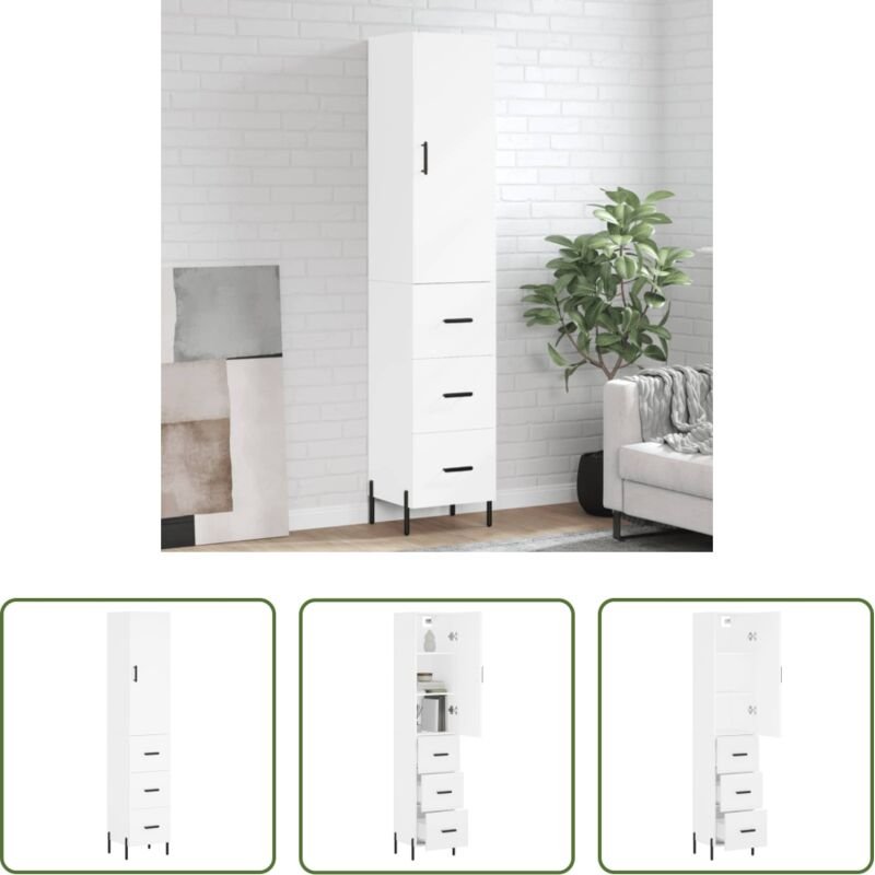 Holzwerkstoff - Highboard Weiß 34,5x34x180 cm Holzwerkstoff