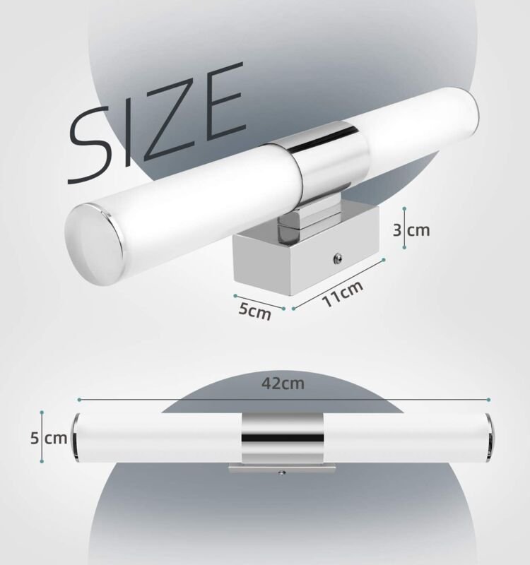 42 cm LED-Wandleuchte mit Spiegelfunktion – 12 W, 1000 Lumen, neutralweiß (4000 K), IP44 wasserdicht, flimmerfrei, beson...