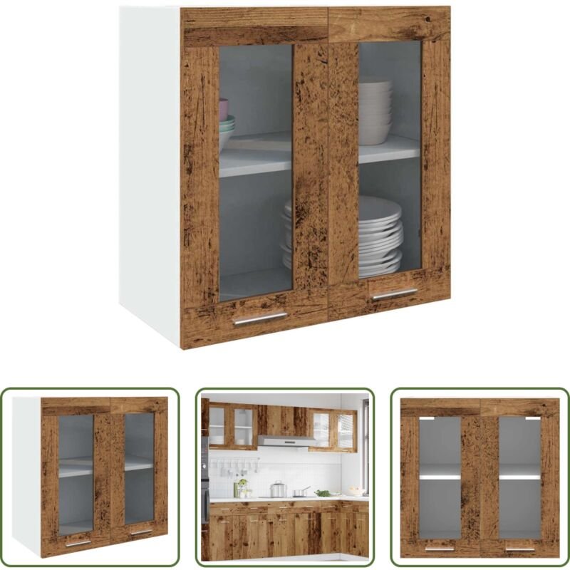 Küchenmöbel - Küchen-Wandschrank Lyon mit Glastüren Altholz-Optik 60x31x60 cm