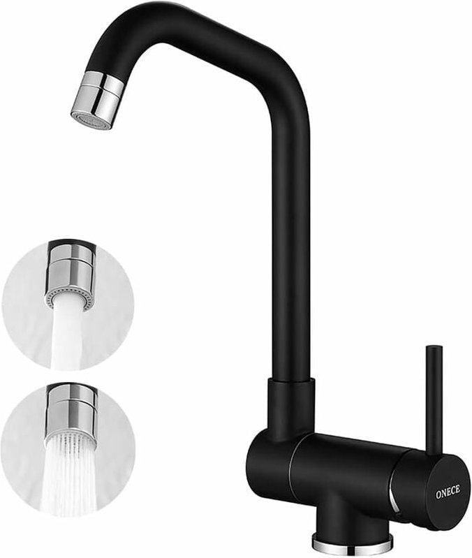 Thumbnail - Vorfenstermontage Küchenarmatur Schwarz, Wasserhahn Küche Klappbar mit 2 Strahlarten, Armatur Küche Vorfenster mit 360° ...