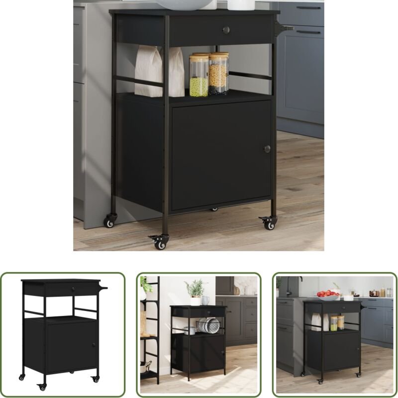 vidaXL Stauraum - Küchenwagen Schwarz 56x43x89,5 cm Holzwerkstoff