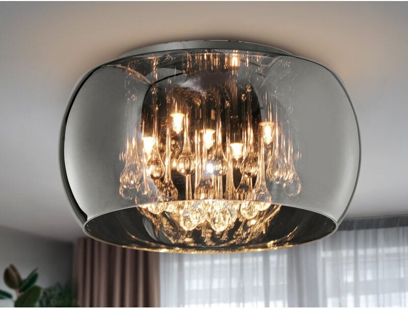 Trio - Kristall Deckenleuchte vapore Glas Chrom verspiegelt & Rauchglas Optik ø 40cm