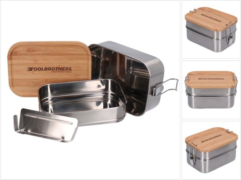 Toolbrothers - Fan Edelstahl Brotdose mit 2 Etagen und Bambus Deckel 1340 ml