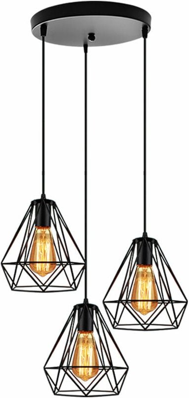 Industrial Pendelleuchte 3 Edison E27 Lampenhalter Kronleuchter Rautenförmiger Leuchte Deckenlampe für Esszimmer Küche S...