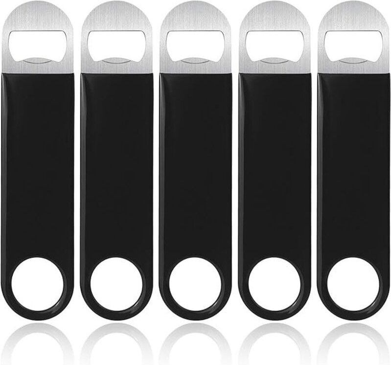 Set mit 5 Flaschenöffnern aus Edelstahl, Bierflaschenöffner, Flachflaschenöffner, Barflaschenöffner, weicher Gummigriff ...