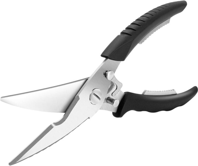 Küchenschere mit Metallgriffen, scharfe Knochenschere aus Edelstahl (E)