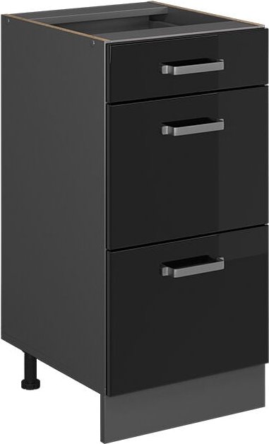 Küchenschrank R-Line, Schwarz Hochglanz, 40 cm mit Schubladen, ohne Arbeitsplatte Vicco