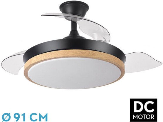 Fabrilamp - Ventilator dc evros schwarz/heu 72w 6120lm 91d 3-stufig ausklappbar 3000-4000-6000k Fernbedienung, Zeitschal...