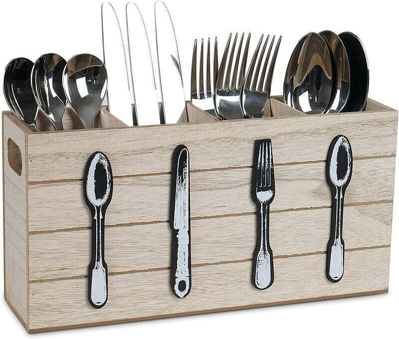 Rustikaler Besteckkasten mit 4 Fächern – Besteckhalter aus Holz – Besteckkasten für Partytisch, Hochzeit, Restaurant,