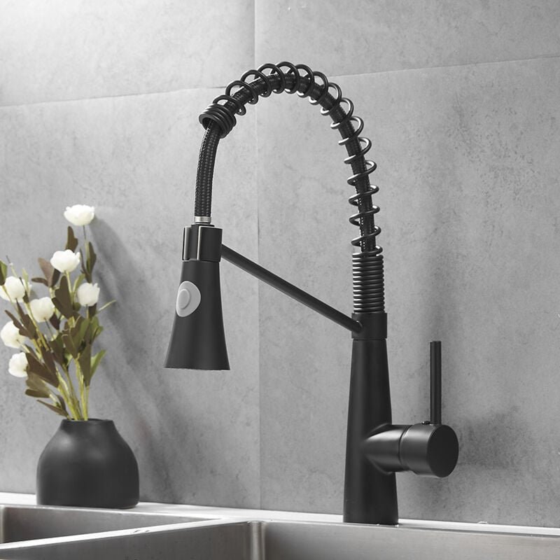 Küchenarmatur, Spiralfeder-Wasserhahn, 360° drehbarer Küchenarmatur, Messing-Wasserhahn mit Wasserrohr – Schwarz