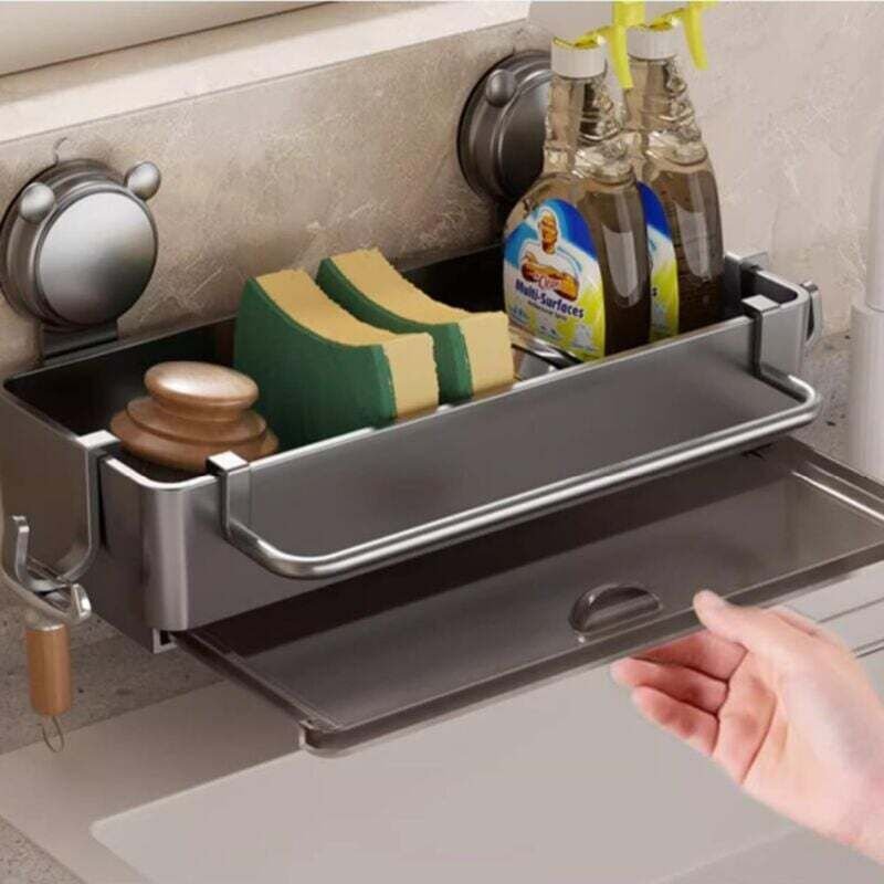 Porte-éponge mural pour évier de cuisine avec ventouse, ne laisse aucun résidu, porte-éponge en plastique avec bac de ré...