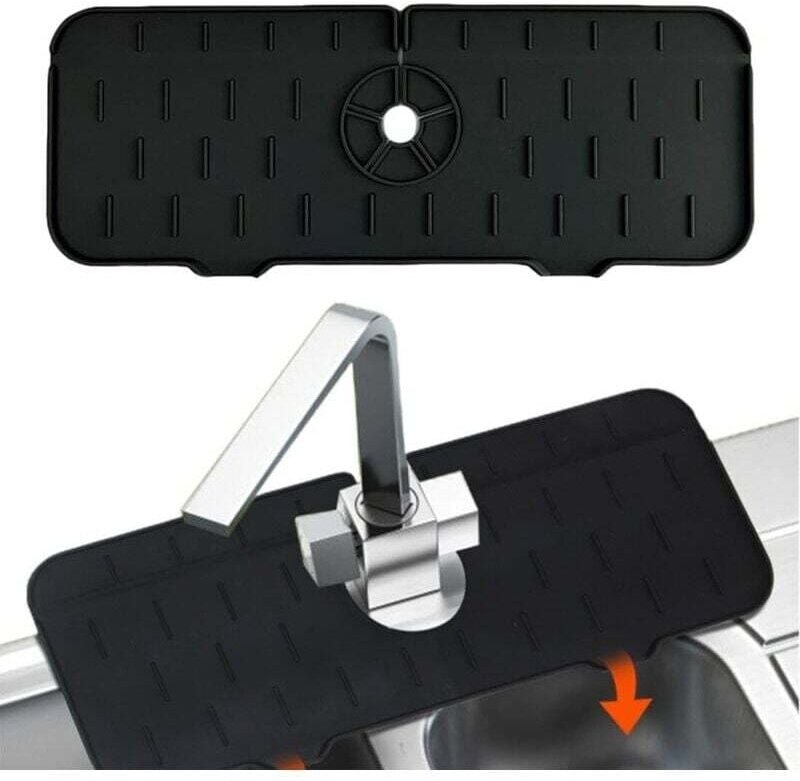 Vtizikl 37x14cm Tapis de Robinet en Silicone,Attrape-Éclaboussures de Robinet,Tampons de Robinet en Silicone, Noir