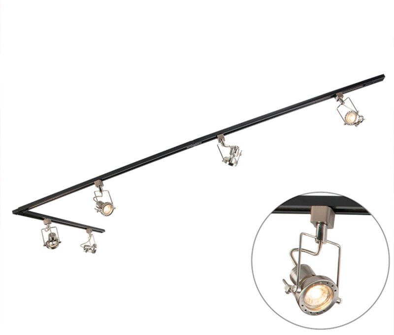 Schienensystem mit 5 Spots 1-phasig schwarz mit Stahl - Suplux