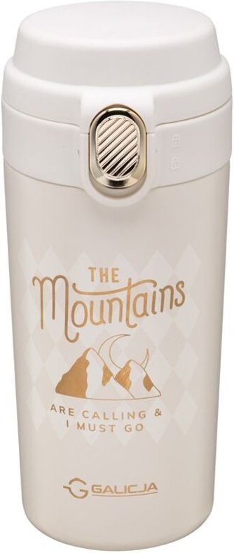 MOUNTAINS Thermobecher/Trinkflasche 350 ml Edelstahl 18/10 Kunststoff Creme Gold