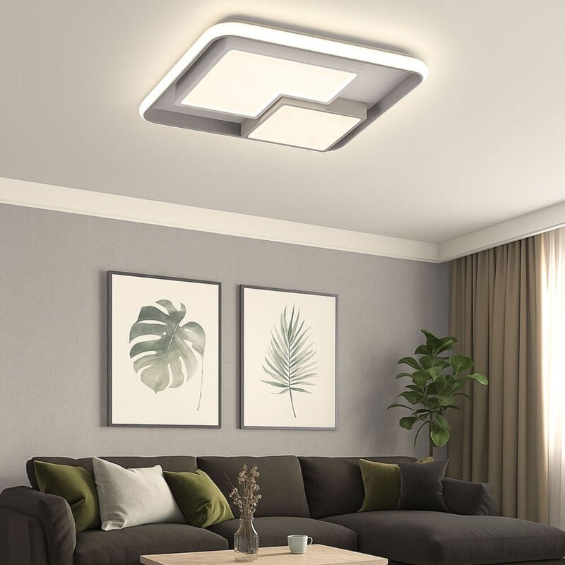 Deckenleuchte dimmbar über Schalter weiß grau led Deckenlampe Wohnzimmer, Metall Kunststoff, 40,5W 2600lm, LxBxH 50x50x8...