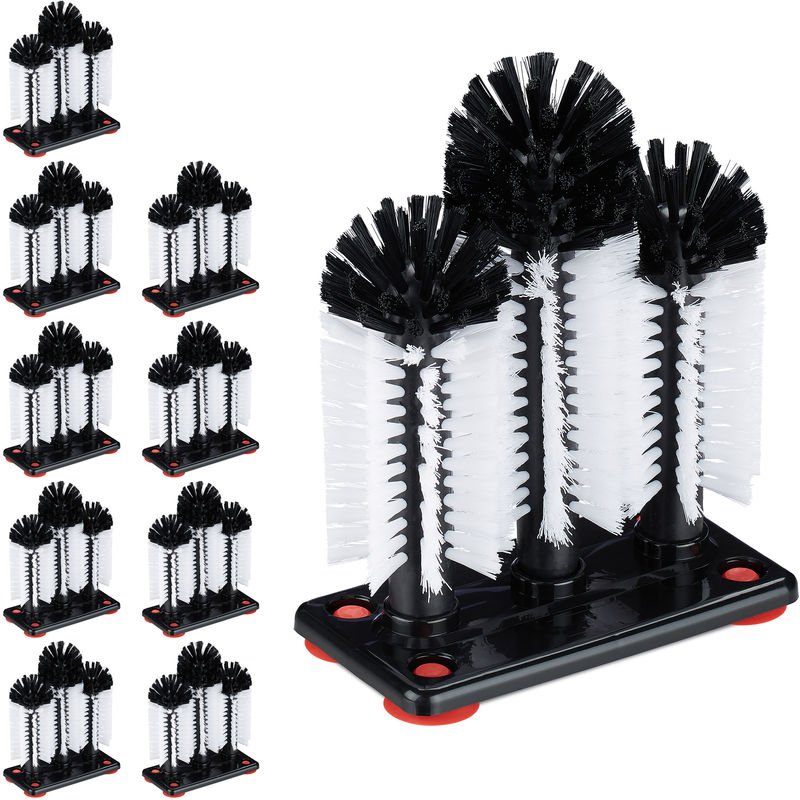 10 x Gläserspülbürste mit Saugnapf, Gastronomie, Partys & Bar, Gläserbürste, HxBxT: 22 x 18,5 x 9,5 cm, weiß/schwarz