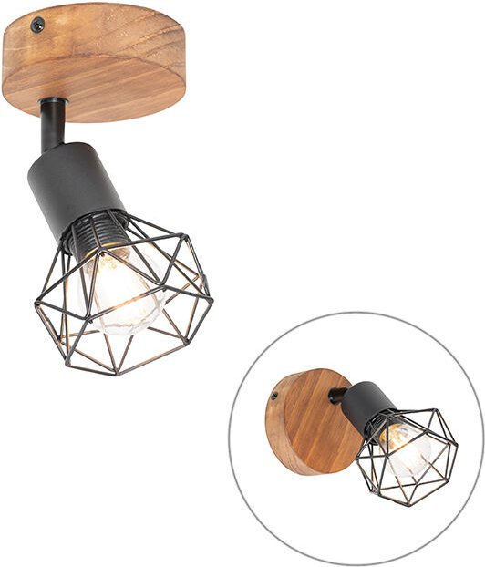 Industriespot schwarz mit Holz dreh- und neigbar - Mosh