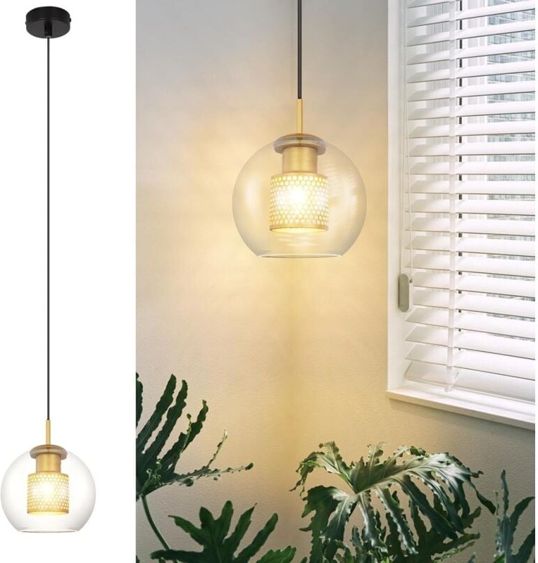 Thumbnail - Pendelleuchte Esstisch Hängelampe Glas - 1 Flammig E27 Hängeleuchte Schwarz Gold Pendellampe Glaskugel Modern Esszimmerl...