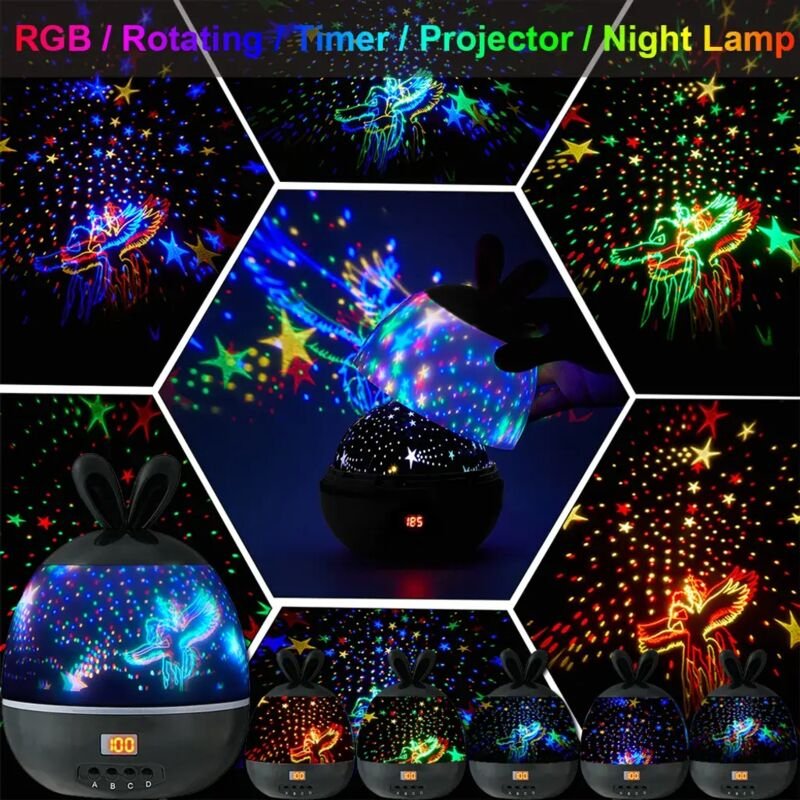 LED-Projektor Sternenhimmel-Nachtlicht für Kinder und Babys, Sternenlicht-Hase, fliegendes Pferd, Sternenprojektor, Schw...