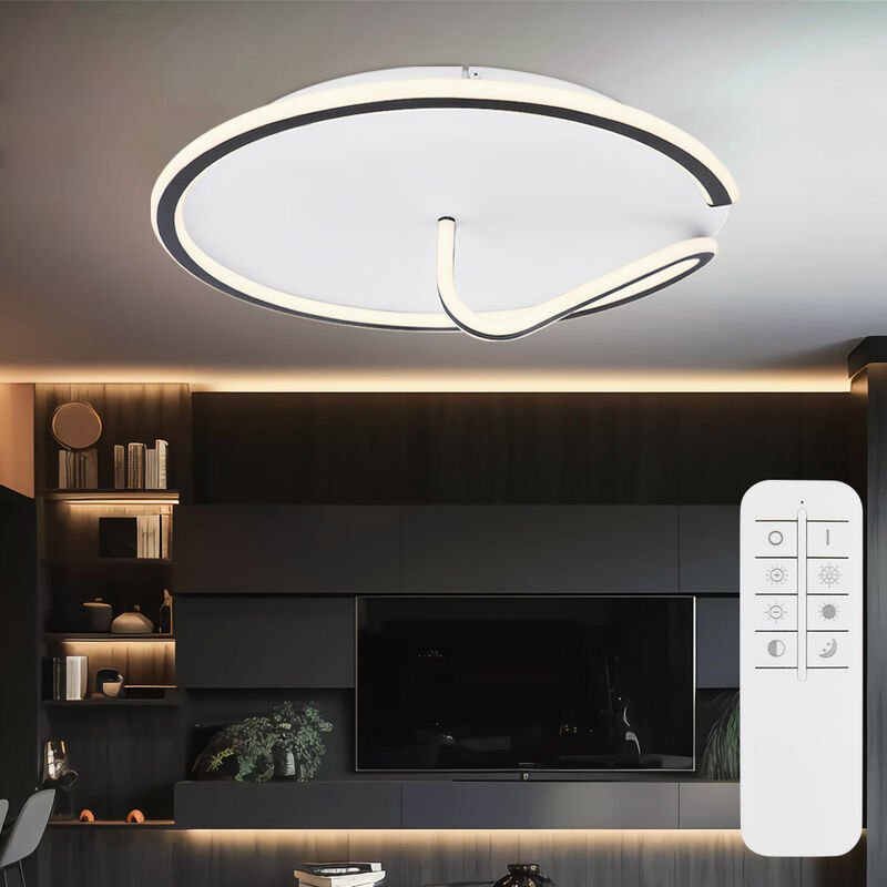 Deckenlampe led Wohnzimmerleuchte Deckenleuchte schwarz rund Nachtlicht dimmbar mit Fernbedienung, Metall Acryl, cct, 1x...