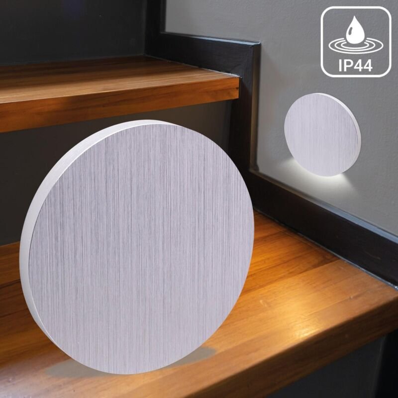 LED Treppenleuchte IP44 Alu-gebürstet - Lichtfarbe: Neutralweiß 1,5W - Lichtaustritt: Kato
