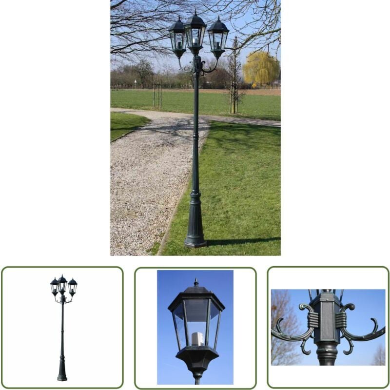 Gartenlaterne 3-flammig 230 cm Dunkelgrün/Schwarz Aluminium - Gartenleuchte - Außeleuchte - LED-Laterne - Edelstahl - Al...