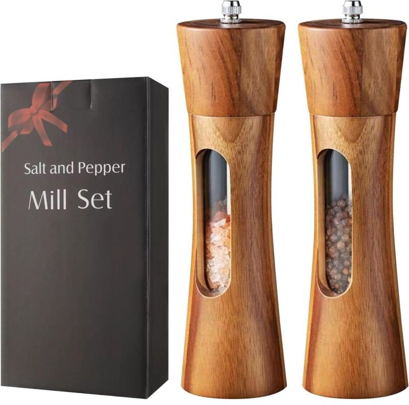 2-teiliges Gewürzmühlen-Set (Pfeffer- und Salzmühle), manuelle Gewürzmühle mit Sichtfenster, verstellbares Keramik-Gewür...