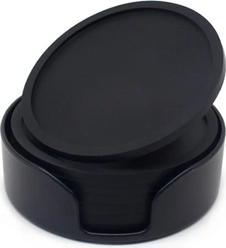 Set mit sechs runden, hitzebeständigen, rutschfesten Silikonuntersetzern für Gläser und Tassen, schwarz