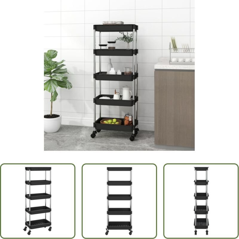 vidaXL Organisator - Küchenwagen 5 Etagen Schwarz 42x29x128 cm Eisen und ABS