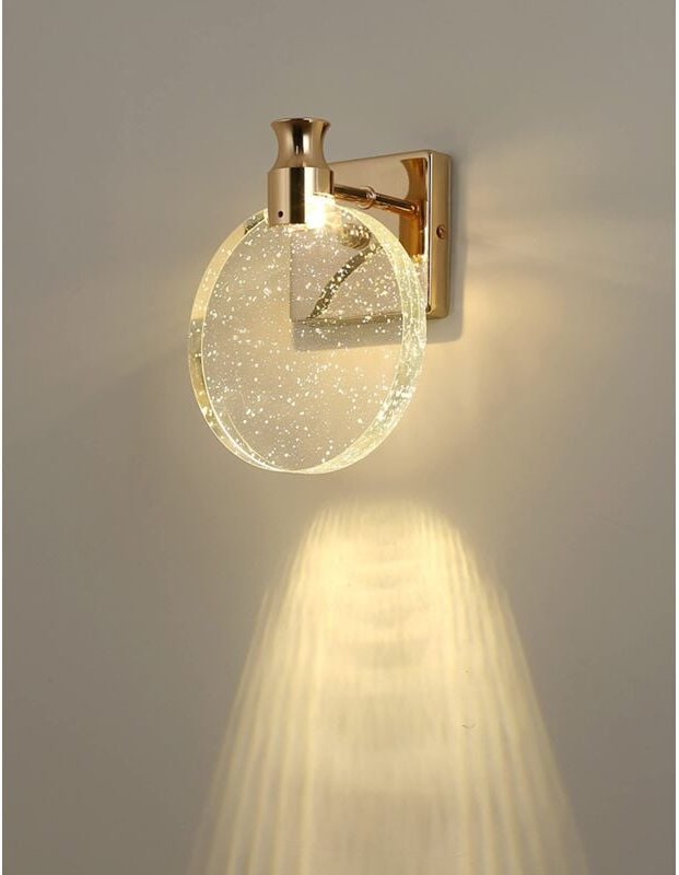 Kristall-Wandleuchte, Kristall-LED-Wandlampe, runde Kristall-Wandleuchte, goldene Wandleuchte, Art-Deco-Wandleuchte, Vin...