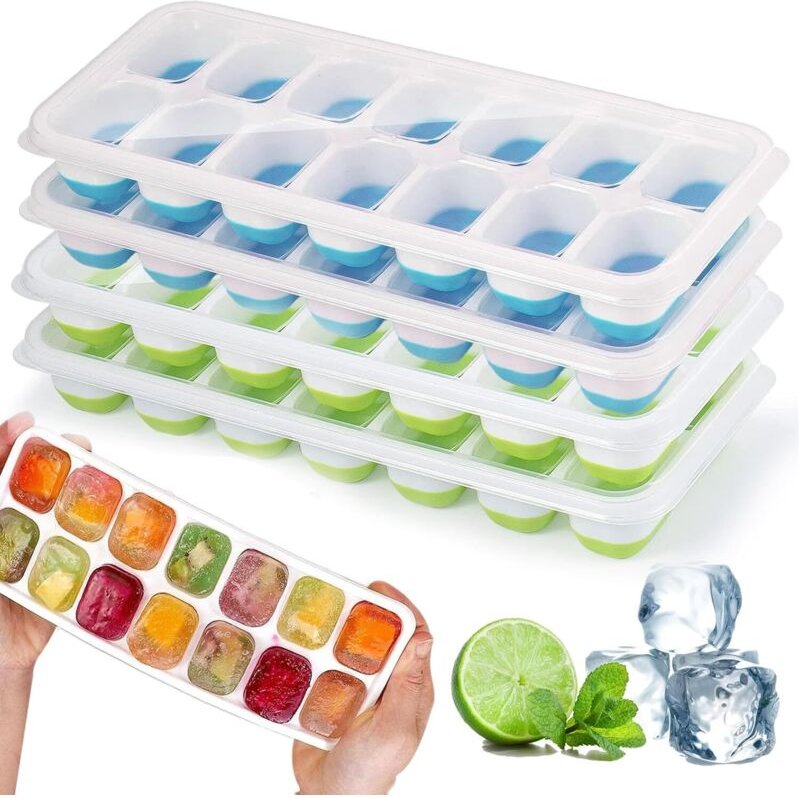 4-teiliges Silikon-Eiswürfelformen-Set mit Deckeln, Eiswürfelform, LFGB-zertifiziert - BPA-frei, leicht zu entnehmende q...