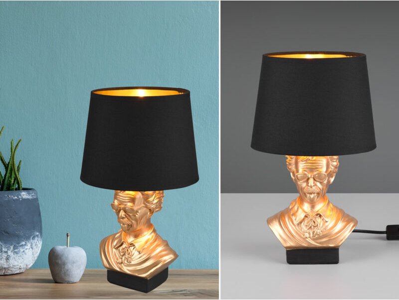 Tischlampe Nachttischleuchte Tischleuchte Wohnzimmerlampe Leselampe, Keramik gold Stoff schwarz, E14, D 21 cm