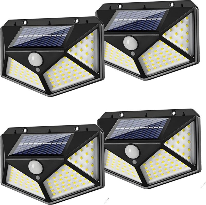 Set mit 4 Solar-Außenleuchten mit Bewegungsmelder, 114 LEDs, 700 lm, 270° Weitwinkel, 1200 mAh Akku, 5 m Erfassungsberei...