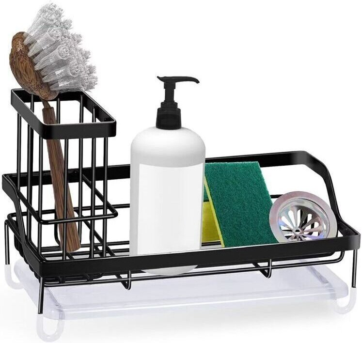 Küchenspülen-Organizer, Bürsten- und Schwammhalter, Arbeitsplatten-Organizer, Edelstahl, Schwarz – RW Duschablage und Au...