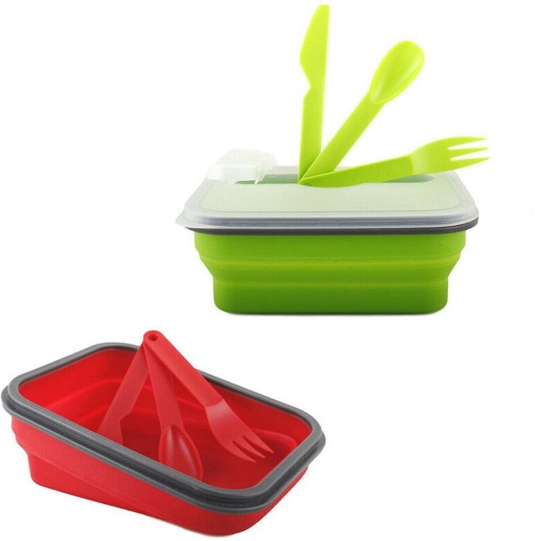 Trade Shop Traesio - Trade Shop - faltbarer LEBENSMITTELBEHäLTER silikon lunchbox besteck arbeit -
