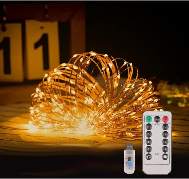 Jusch - LED-Lichterkette, 20 m, 200 LEDs, usb, wasserdicht, LED-Lichterkette, IP65, wasserdicht, warmweiß, für den Innen...