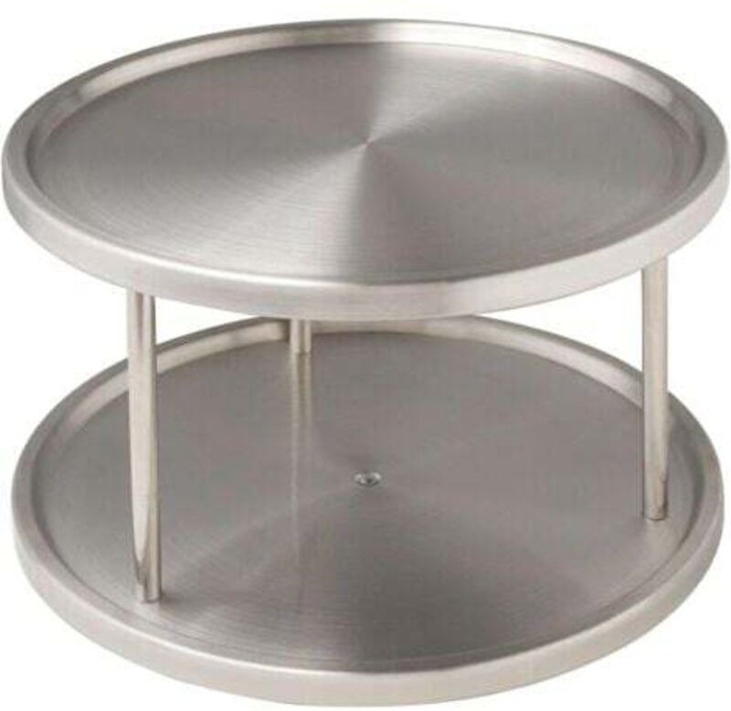 Drehbarer Einlegeboden, 2 drehbare Ablageflächen, Schrankinnenorganisation, Gebürsteter Edelstahl, 26,5 x 16 x 26,5 cm