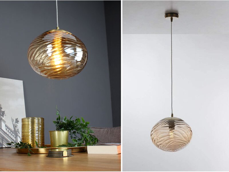 Led Pendelleuchte Wellenmuster Rauchglas Kugel Champagner, ø 30cm