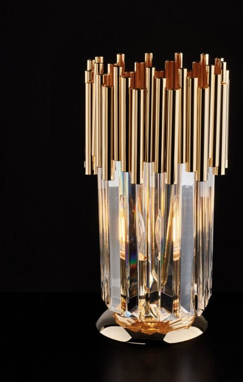 Bonetti Illumina - Ravel - Goldene Tischlampe aus Eisen mit Strasssteinen 1 Licht H.30 - Ø16 - BL268-LT-OR